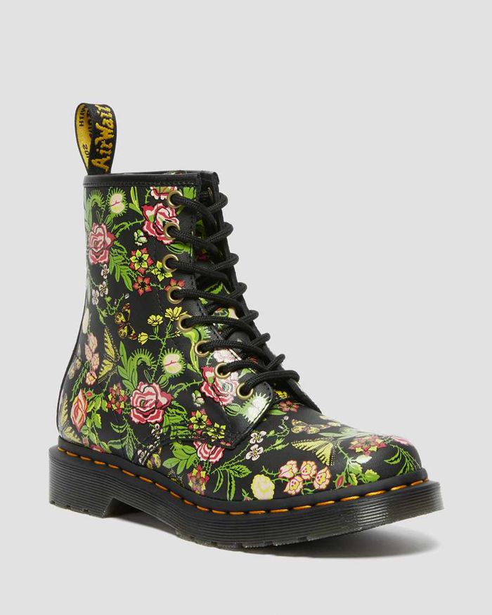 Dr Martens Vintersko Dame Svart 1460 Floral Bloom Læder Lace Up 1982KXCWN